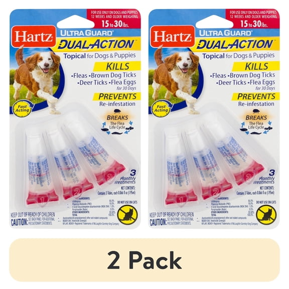 (2 pack) Hartz UltraGuard Dual Action Flea & Tick Topical for Medium Dogs 15-30lbs, 3 Monthly Treatments