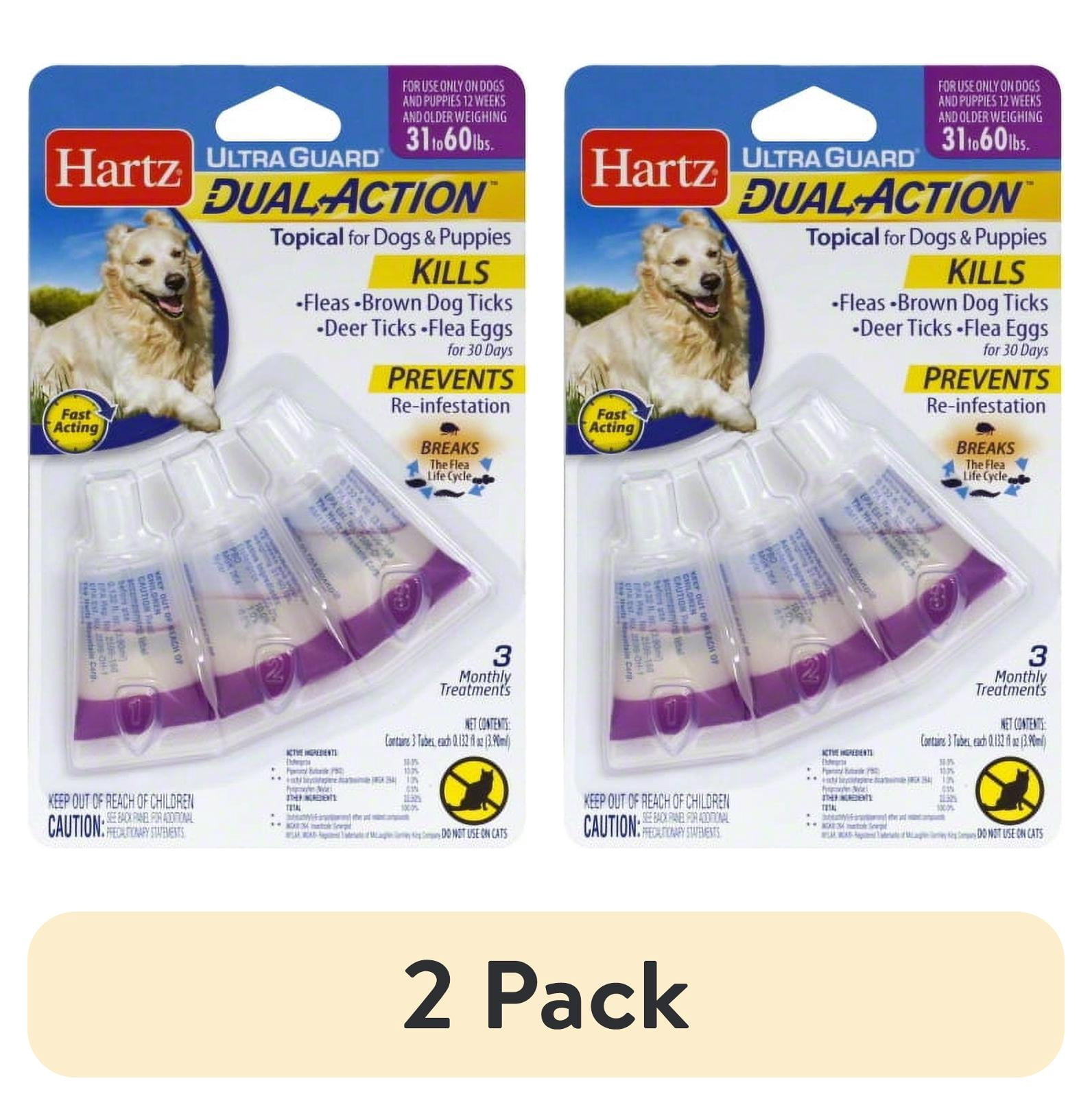 (2 pack) Hartz UltraGuard Dual Action Flea and Tick Topical for Dogs, Large, 31-60lbs, 3 Doses