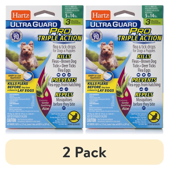 (2 pack) Hartz UltraGuard Pro with Aloe Flea & Tick Drops for Dogs 5-14 lbs, 3 Monthly Treatments