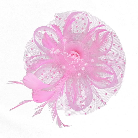 2 pack Hat Fascinator for Women Tea Party Flower Mesh Ribbons Feathers Headband Hair Clips, Flower Feathers Clippink