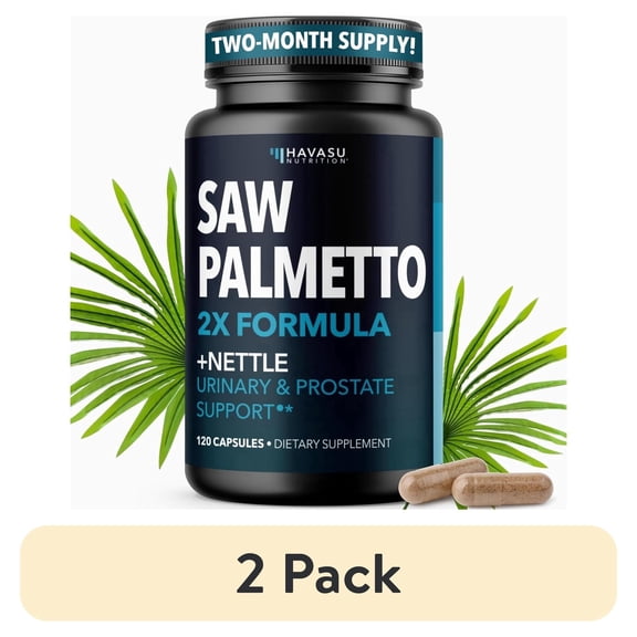 (2 pack) Havasu Nutrition 2X Formula Saw Palmetto & Stinging Nettle Capsules for Prostate Health, 120 Count