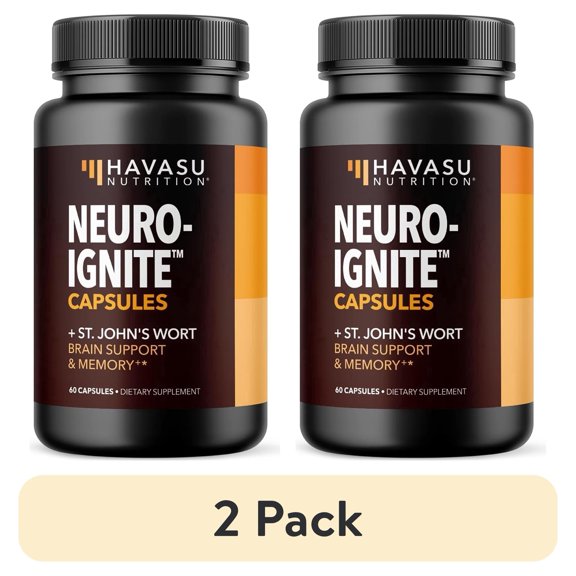 (2 pack) Havasu Nutrition Neuro-IGNITE Capsules with St. John’s Wort, Brain Supplements for Memory and Focus, 30 Count