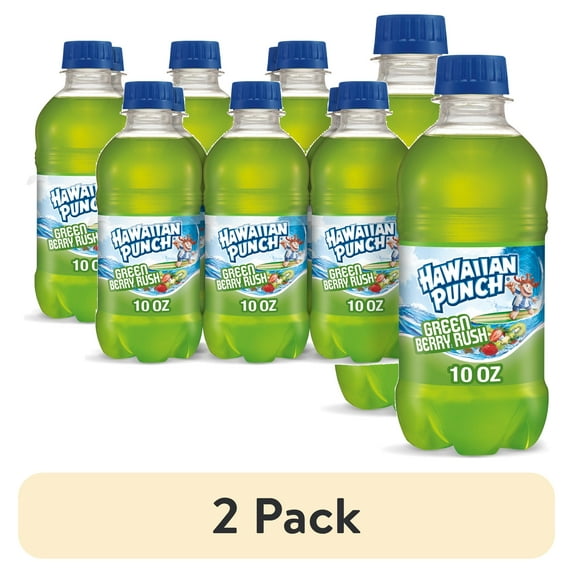 (2 pack) Hawaiian Punch Green Berry Rush Juice, 10 fl oz, 6 Count Bottles