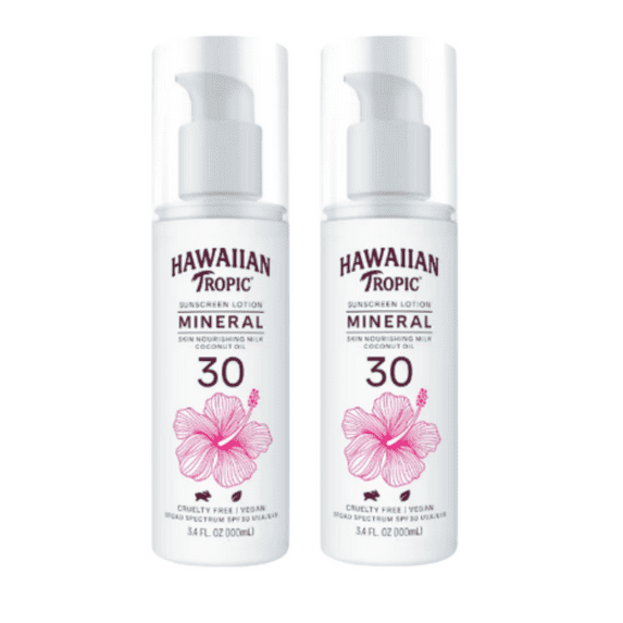 (2 pack) Hawaiian Tropic Mineral Skin Nourishing Milk Sunscreen SPF 30, 3.4oz Travel Size