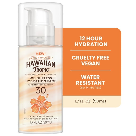 (2 pack) Hawaiian Tropic Weightless Hydration Lotion Sunscreen for Face SPF 30, Travel Size 1.7oz
