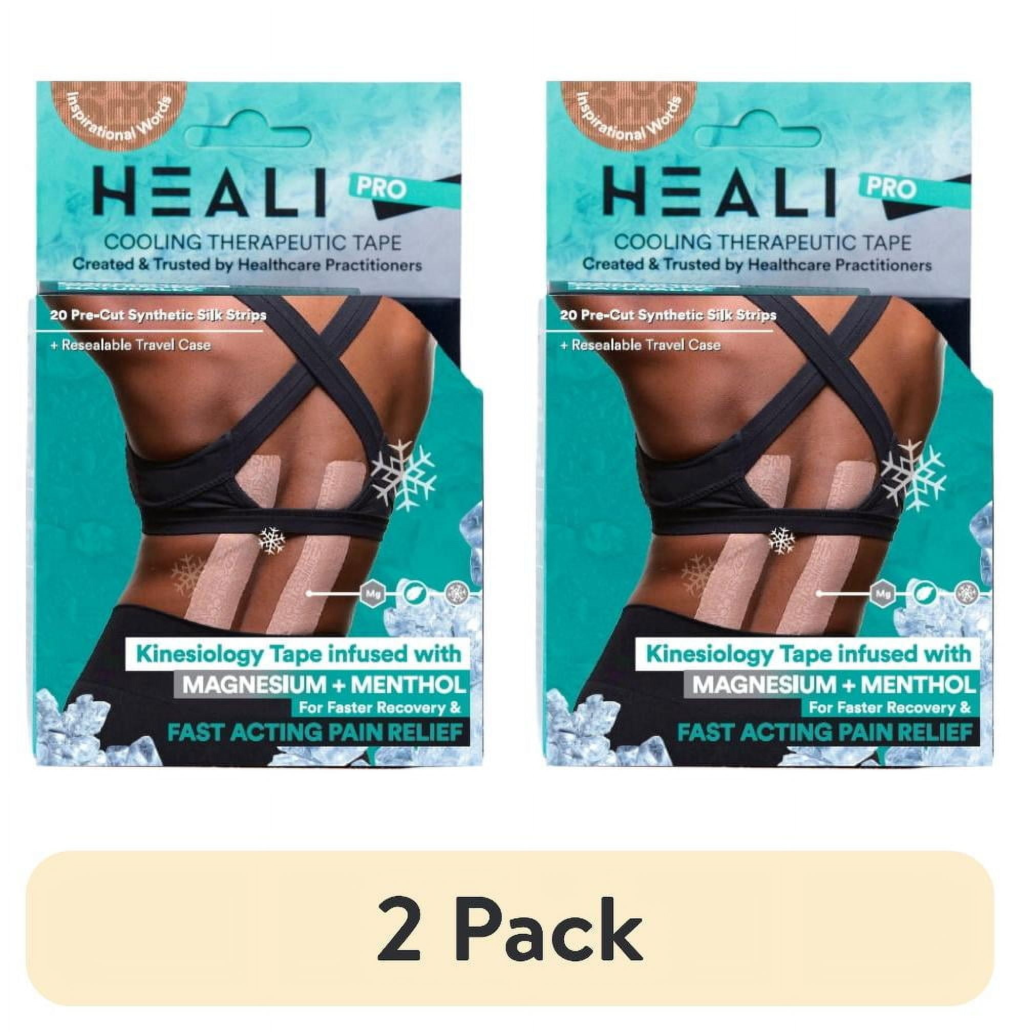 (2 pack) Heali PRO Kinesiology Tape, Menthol and Magnesium, 20 Precut Strips, Synthetic Silk, Beige Inspo