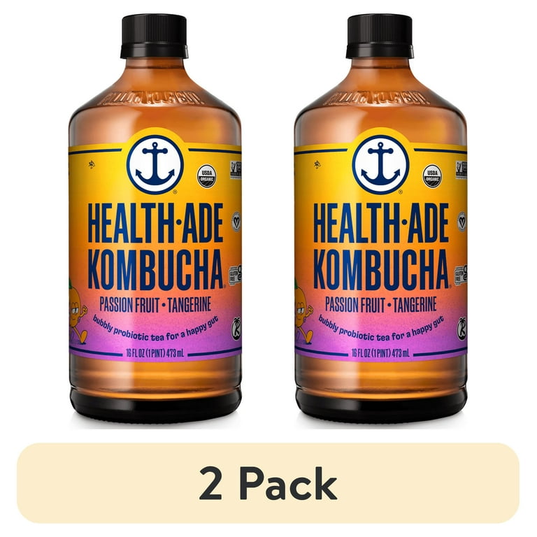 2 pack) Health-Ade Passion Fruit-Tangerine Kombucha Tea, 16 fl oz
