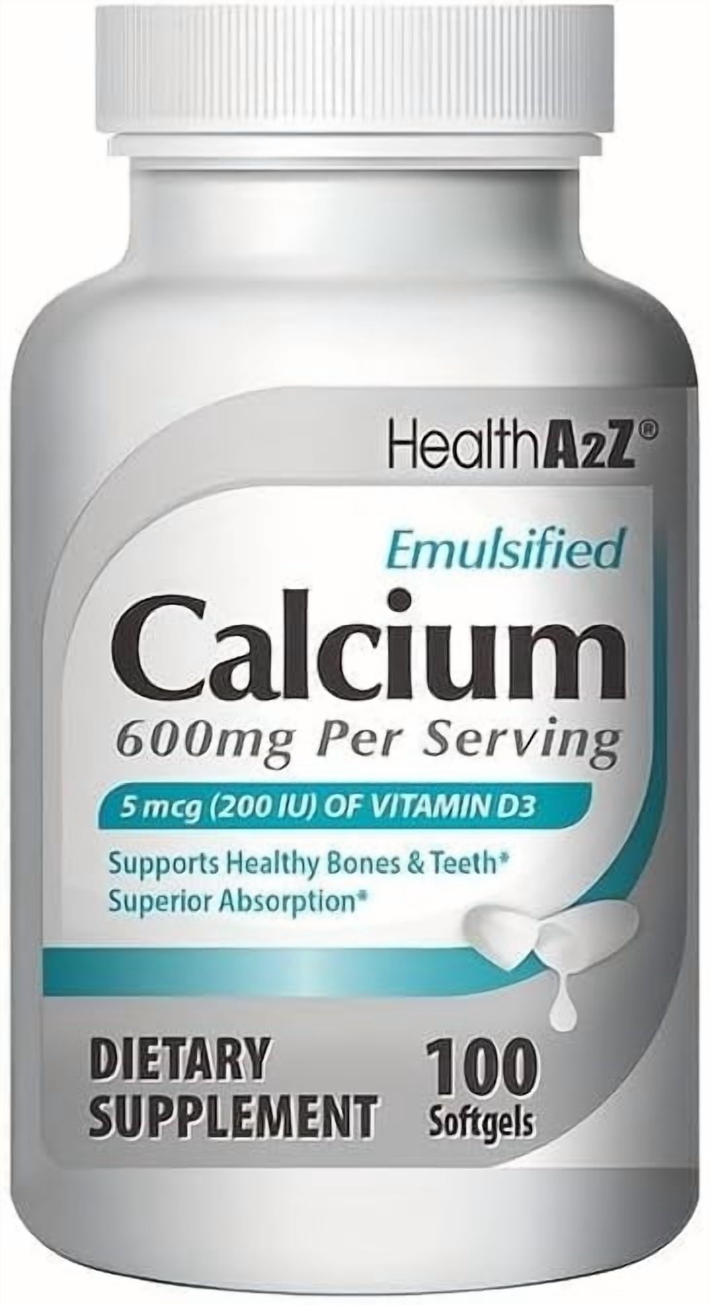 (2 pack) HealthA2Z Liquid Calcium 600mg With Vitamin D3 Softgels - Bone & Teeth Health - 100 Count