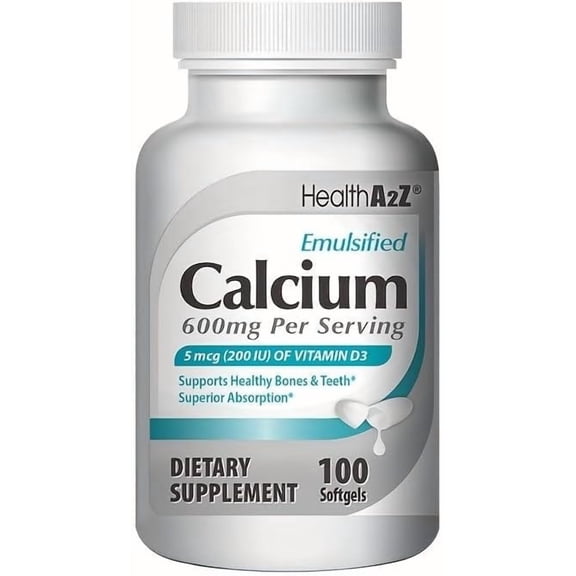 (2 pack) HealthA2Z Liquid Calcium 600mg With Vitamin D3 Softgels - Bone & Teeth Health - 100 Count