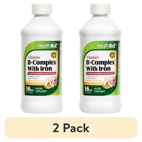 (2 pack) HealthA2Z Vitamin B12, Liquid Vitamin B Complex with Iron for Energy and Healthy Nerve Function, 16 oz