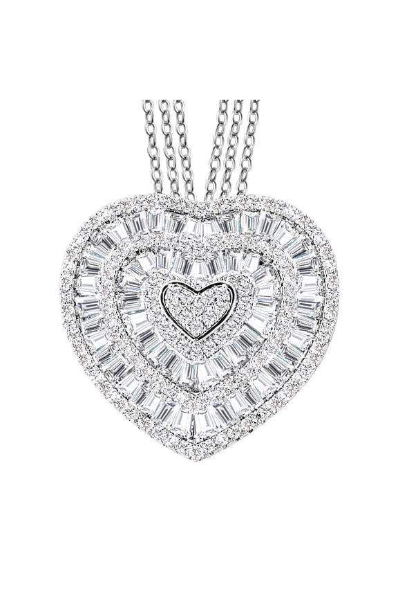 (2 pack) Cubic Zirconia Heart Necklaces for Women - CZ Heart Pendant Necklaces - Unique Statement Love Sparkling Cubic Zirconia Jewelry 20 Inches - Anniversary Wedding Birthday Christmas Gifts for Women