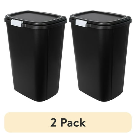 (2 pack) Hefty Kitchen Trash Can, 13 Gallon Plastic Odor Block Touch Top Garbage Bin with Lid, Black