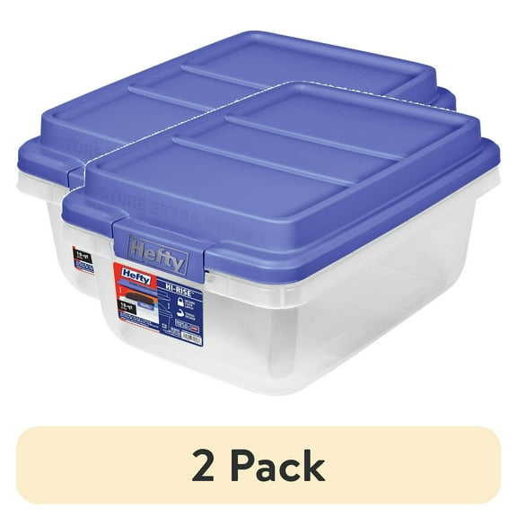 (2 pack) Hefty 18 Quart Clear Plastic Latched Storage Bin with Blue HI-RISE Lid, Adult