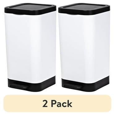 (2 pack) Hefty 2.6 Gallon Trash Can, Plastic Step On Bathroom Trash Can, White