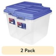(2 pack) Hefty HI-RISE 32 Quart Small Storage Bin, Clear Plastic Storage Container with HI-RISE Latch Lid, Blue