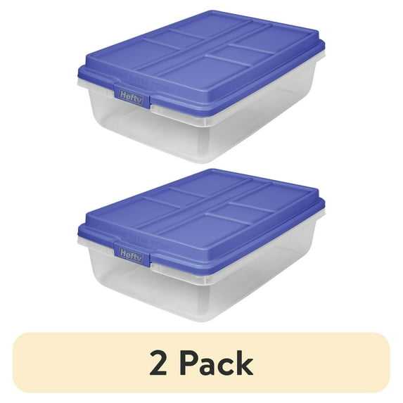(2 pack) Hefty 40 Quart Clear Latched Storage Bin with HI-RISE Blue Lid