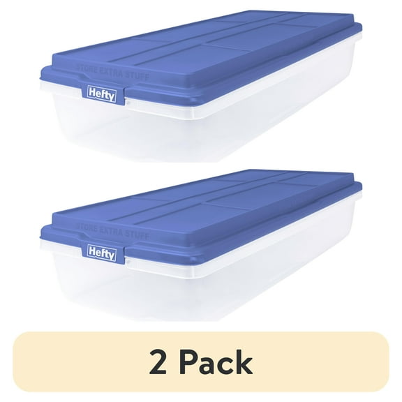(2 pack) Hefty HI-RISE 63 Quart Large Latching Storage Bin, Clear Plastic Storage Container with Latch HI-RISE Lid, Blue