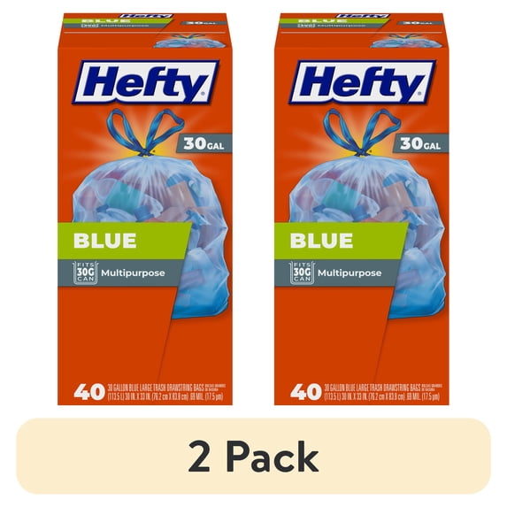 (2 pack) Hefty Blue Trash Bags, Blue, 30 Gallon, 40 Count