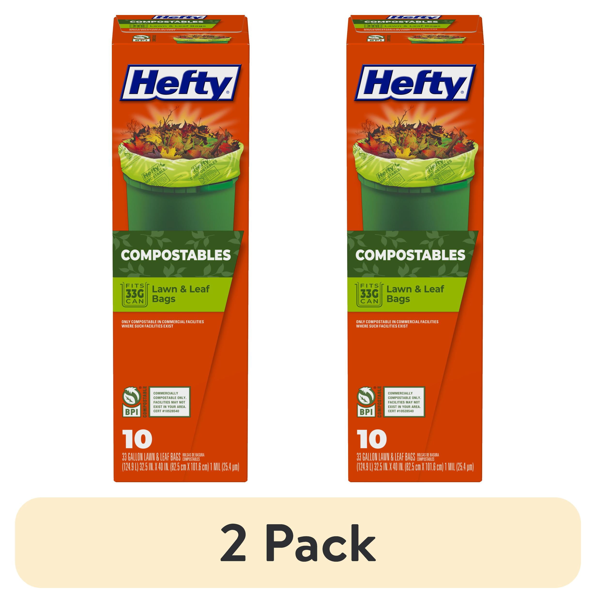 (2 pack) Hefty Compostables Lawn & Leaf Garbage Bags, 33 Gallon, 10 Count