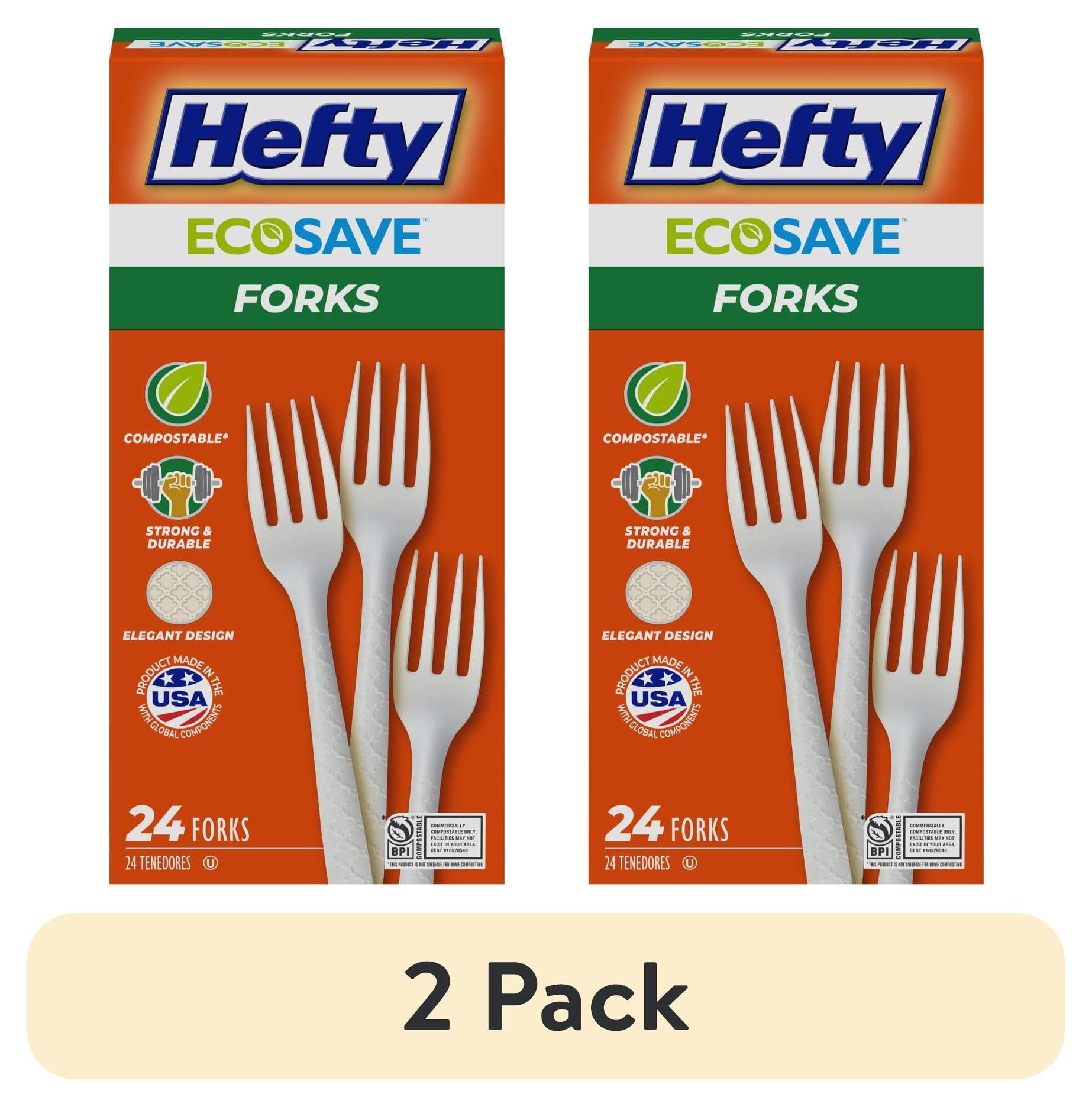 2 pack) Hefty ECOSAVE Compostable Forks, Disposable Fork Set, 24