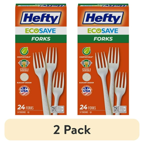 (2 pack) Hefty ECOSAVE Compostable Forks, Disposable Fork Set, 24 Count