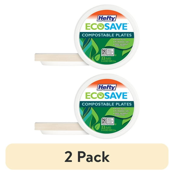 (2 pack) Hefty ECOSAVE Compostable Paper Plates, 8-3/4 Inch, 22 Count