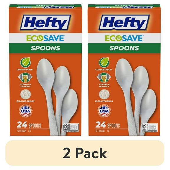 (2 pack) Hefty ECOSAVE Compostable Spoons, Disposable Spoon Set, 24 Count