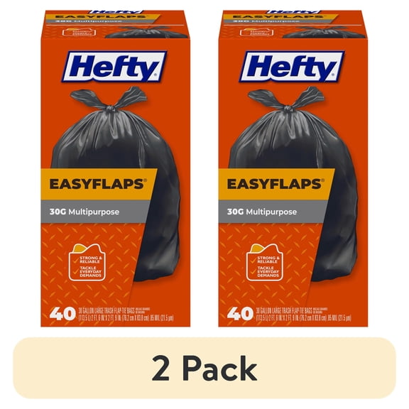(2 pack) Hefty Easy Flaps Multipurpose Large Trash Bags, 30 Gallon, 40 Count