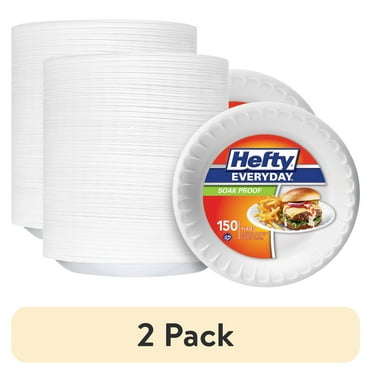 (2 pack) Hefty Everyday Soak-Proof Foam Plates, White, 9 Inch, 150 Count