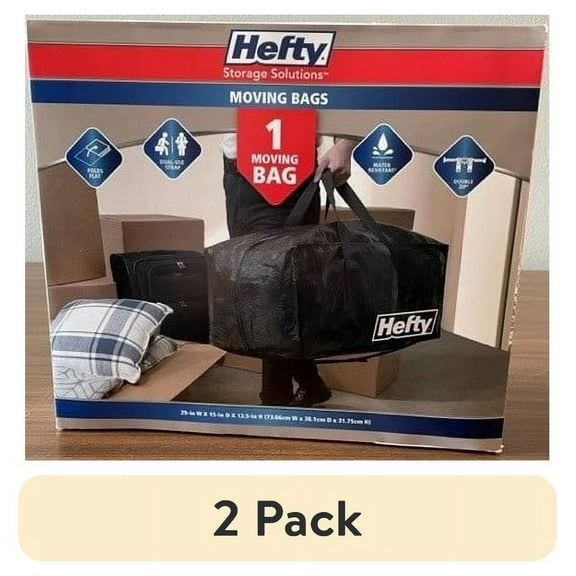 (2 pack) Hefty MAX Moving Bag with Adjustable Handles, Zipper, Closet Organizer, Adults and Tweens