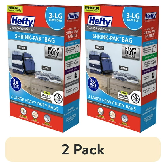 (2 pack) Hefty Shrink-Pak 3 Large Heavy Duty Vacuum Compression Bags, Closet Organizer, Adults and Tweens