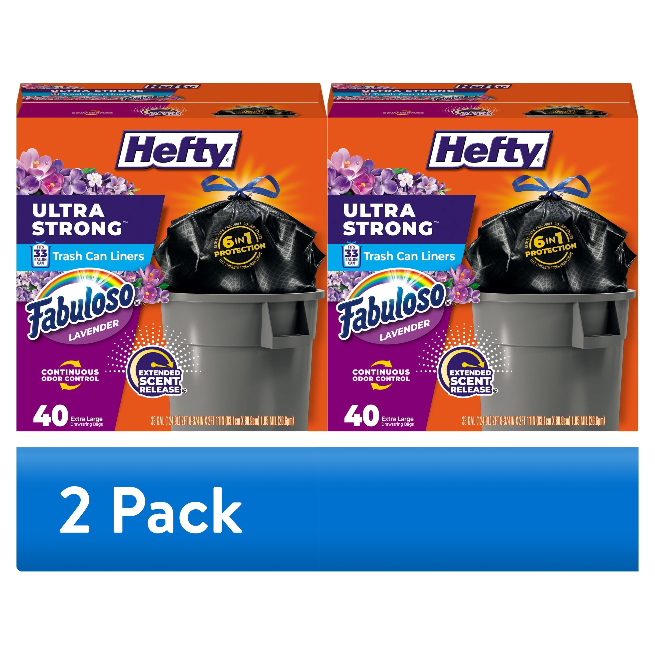(2 pack) Hefty Ultra Strong 33 Gallon Trash Bags, Large Trash Bags, Black, Fabuloso Scent, Made with 20% Post-Consumer Recycled Materials, 40 Bags