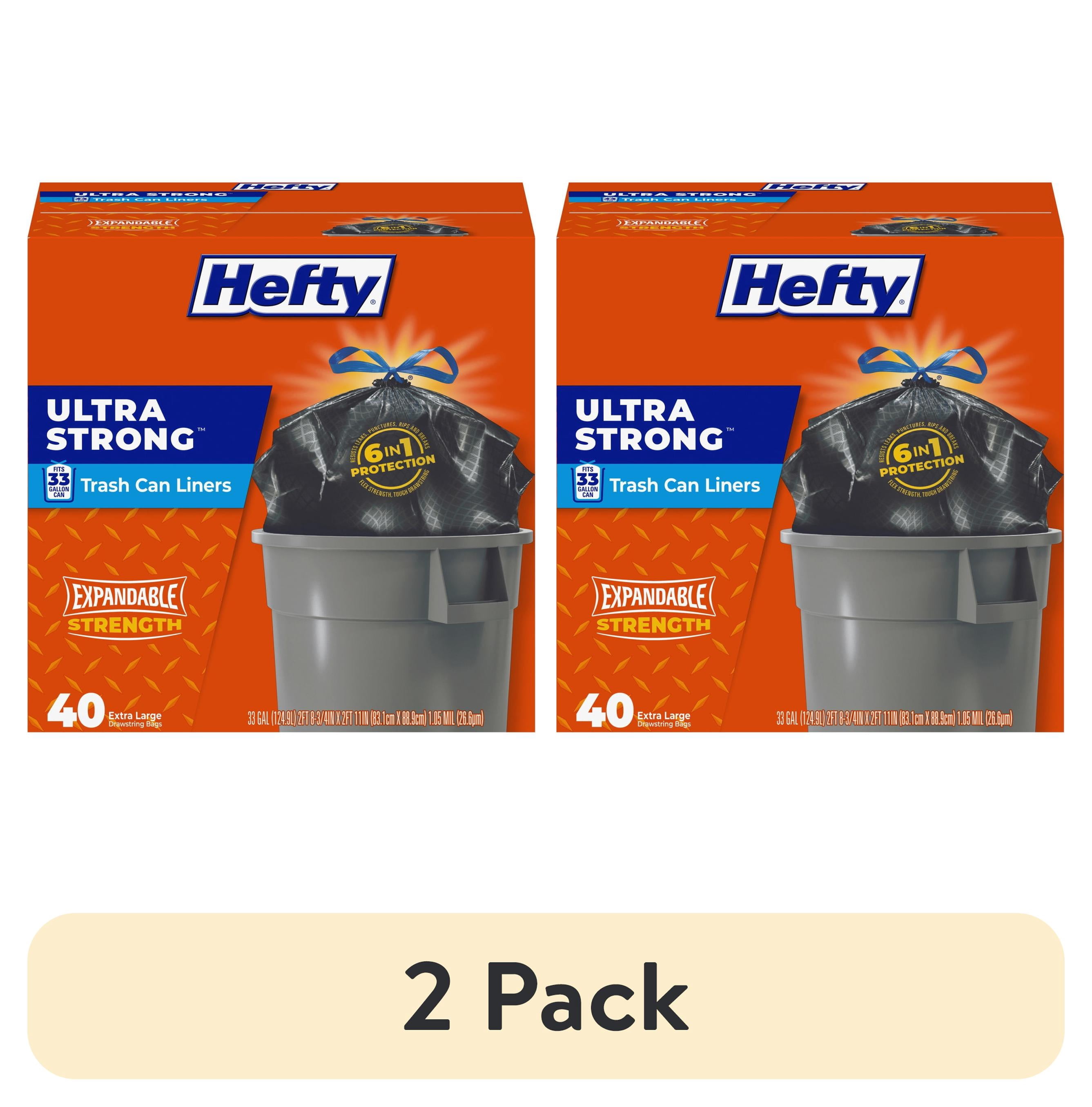 (2 pack) Hefty Ultra Strong Extra Large Trash Bags, Black, Made with 20% Post-Consumer Recycled Materials, 33 Gallon, 40 Count