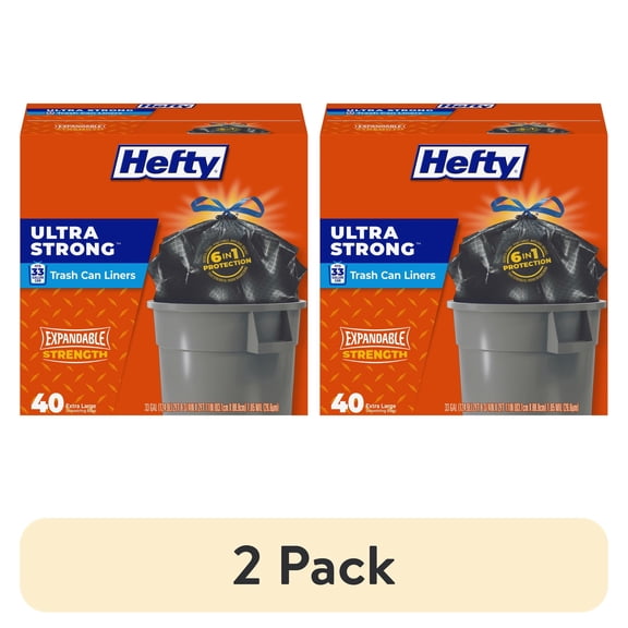 (2 pack) Hefty Ultra Strong Extra Large Trash Bags, Black, Made with 20% Post-Consumer Recycled Materials, 33 Gallon, 40 Count
