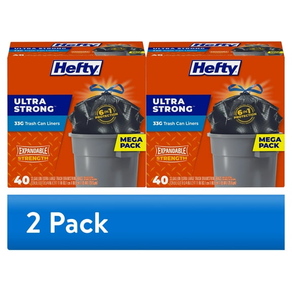 (2 pack) Hefty Ultra Strong Large Trash Can Liners, Black, 33 gallon, 40 Count