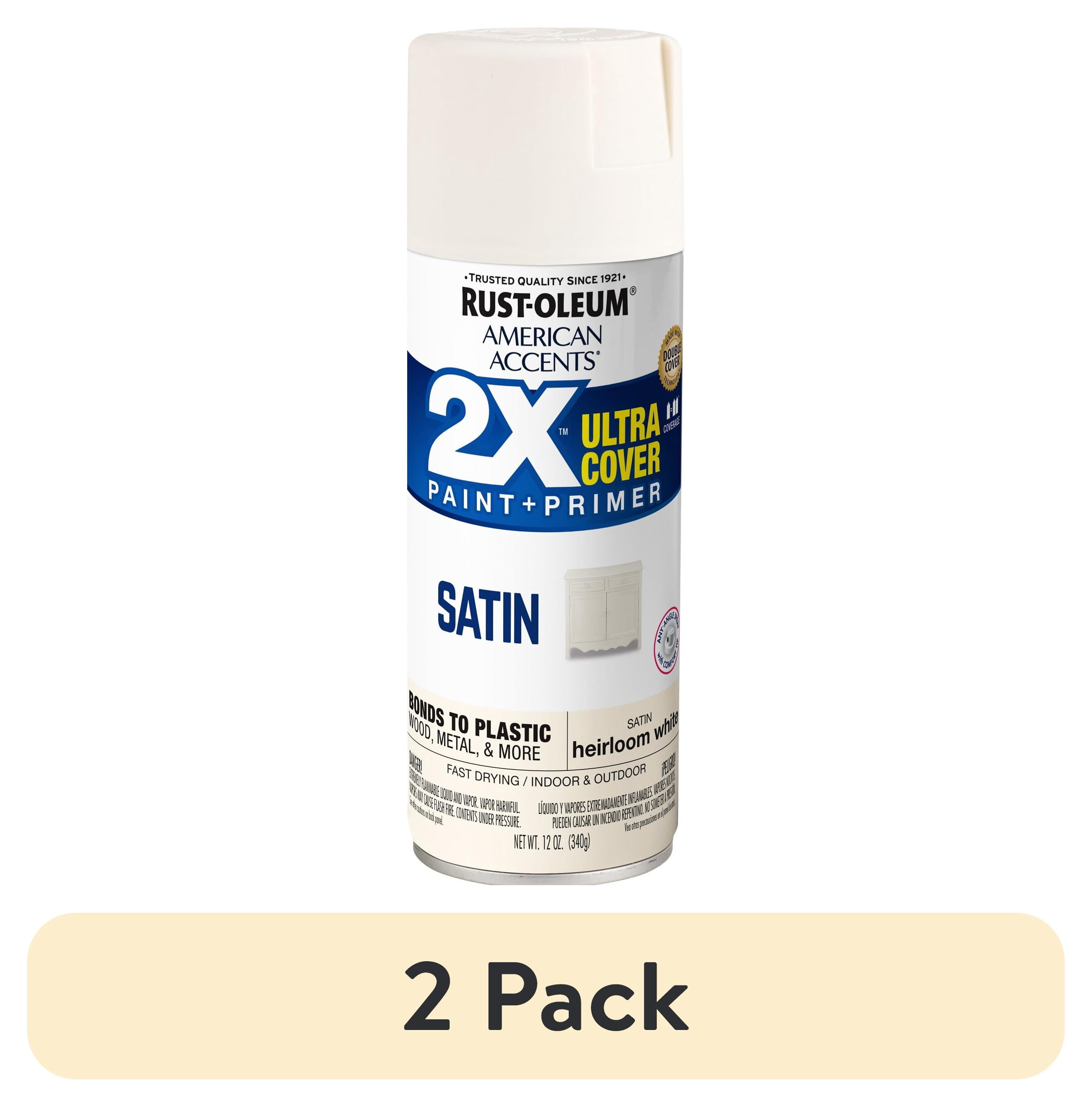 (2 pack) Heirloom White, Rust-Oleum American Accents 2X Ultra Cover Satin Spray Paint-327920, 12 oz
