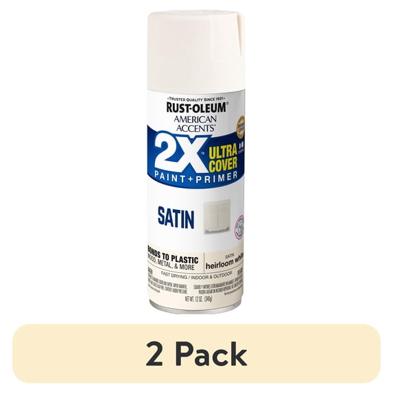 (2 pack) Heirloom White, Rust-Oleum American Accents 2X Ultra Cover Satin Spray Paint-327920, 12 oz