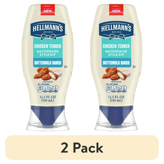 (2 pack) Hellmann's Buttermilk Ranch Chicken Tender Mayonnaise Style Dipping Sauce, 11.5 fl oz Squeeze Bottle