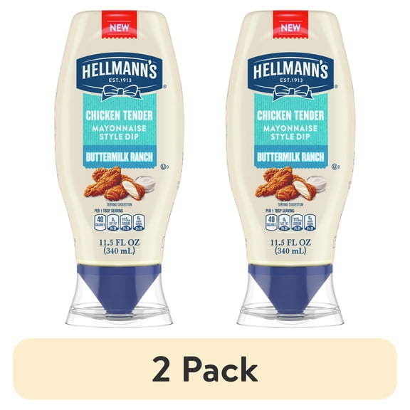 (2 pack) Hellmann's Buttermilk Ranch Chicken Tender Mayonnaise Style Dipping Sauce, 11.5 fl oz Squeeze Bottle