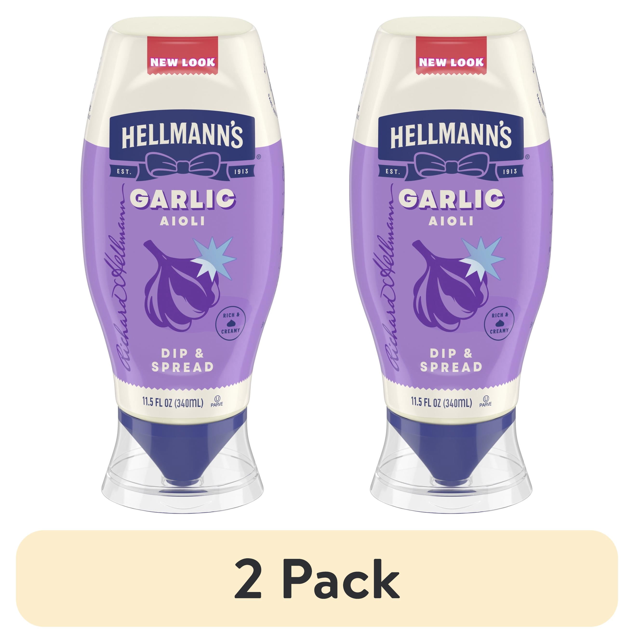 (2 pack) Hellmann's Garlic Aioli Dip & Spread Condiments Dipping Sauce, Shelf-Stable, 11.5 fl oz Squeeze Bottle