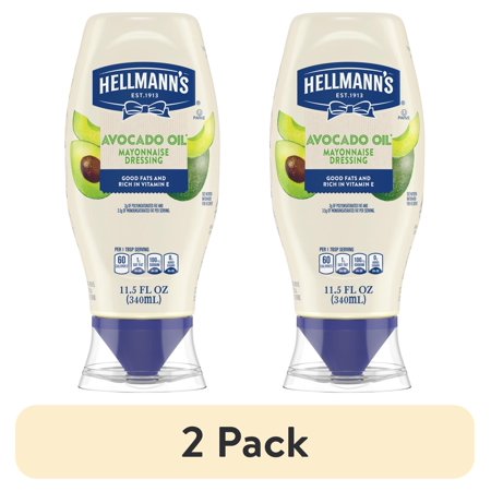 (2 pack) Hellmann's Avocado Oil Mayonnaise Dressing Condiments, 11.5 fl oz Squeeze Bottle