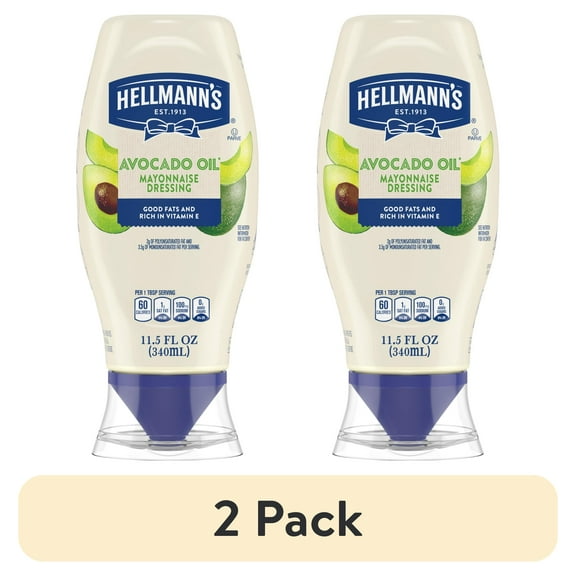 (2 pack) Hellmann's Avocado Oil Mayonnaise Dressing Condiments, 11.5 fl oz Squeeze Bottle