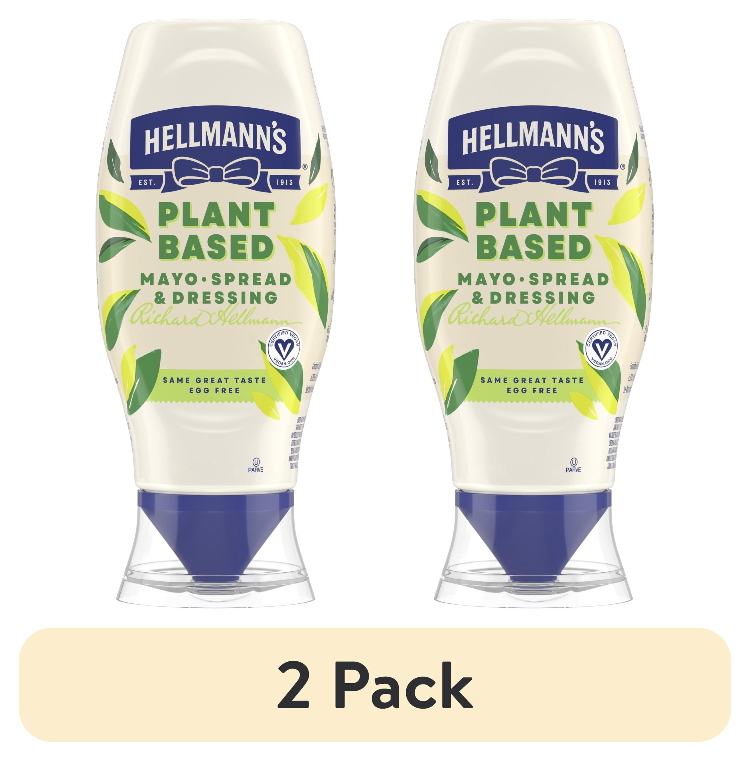 (2 pack) Hellmann's Plant Based Vegan Mayonnaise, Sandwich Spread Condiments, 11.5 oz Bottle