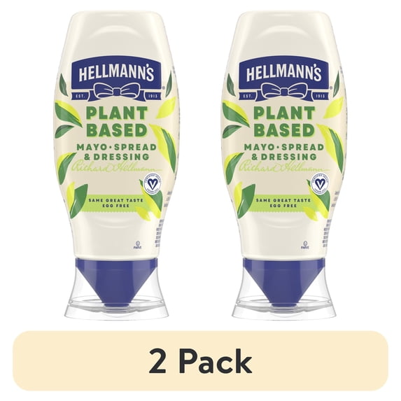 (2 pack) Hellmann's Plant Based Vegan Mayonnaise, Sandwich Spread Condiments, 11.5 oz Bottle