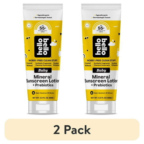 (2 pack) Hello Bello Baby Mineral SPF 55 + Sunscreen Lotion with Prebiotics for Infants, 3.0 fl oz