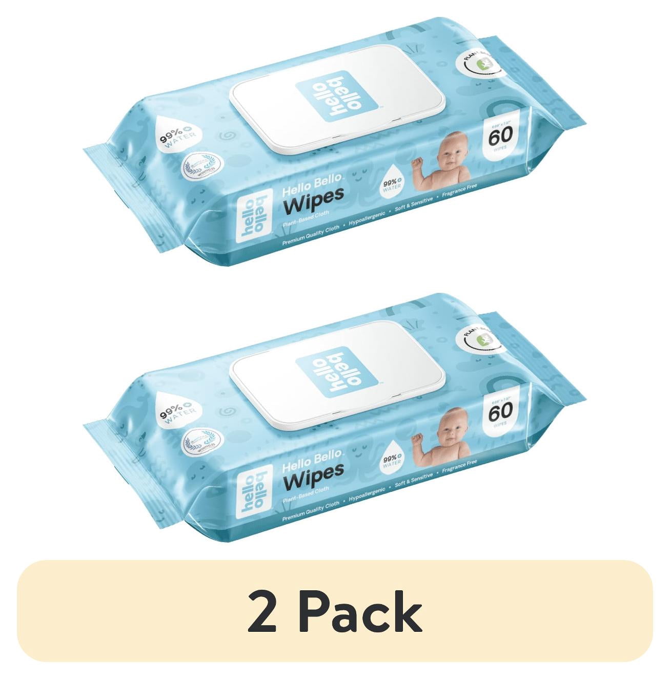 (2 pack) Hello Bello Baby Wipes, 60 Unscented Plant-Based Wipes, 1 Pouch (Choose Your Count)