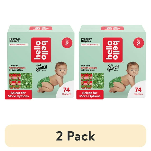 (2 pack) Hello Bello X Dr. Seuss The Grinch Infant Diapers, Size 2, 74ct (Select for More Options)