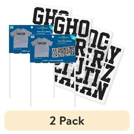 (2 pack) Hello Hobby 3 inch Polyvinyl Sport Iron-on Letters, Black, 4 Sheets