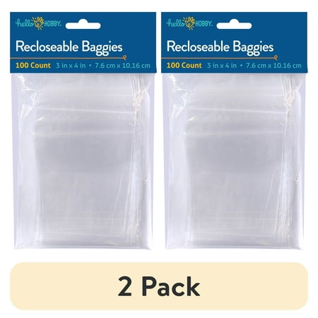(2 pack) Hello Hobby - 3"x 4" Re-closable Plastic Bags for Jewelry and Craft Storage - 100 Bags - USHH2232