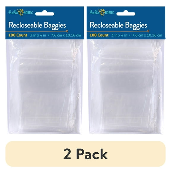 (2 pack) Hello Hobby - 3"x 4" Re-closable Plastic Bags for Jewelry and Craft Storage - 100 Bags - USHH2232